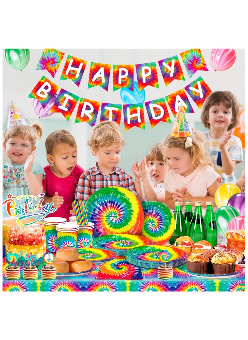 FRUITFUL PARTY Multicolor Tie Dye Birthday Party Supplies for 16 Guests, Tie Dye Disposable Party Tableware Tie Dye Theme Decorations  - Image 5
