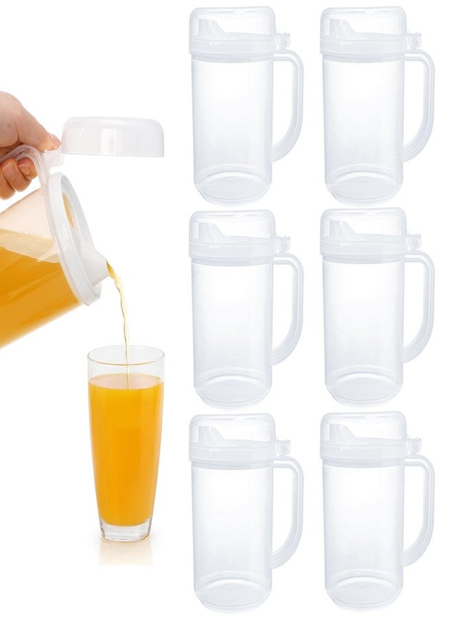 Frcctre 6 Pack Early Learning Easy Pour Plastic Mini Pitchers, 22 Oz Clear Small Plastic Jugs Easy Pour Bottles with Lid and Handle for Water Milk Juice Classroom Nursery Home - Image 1