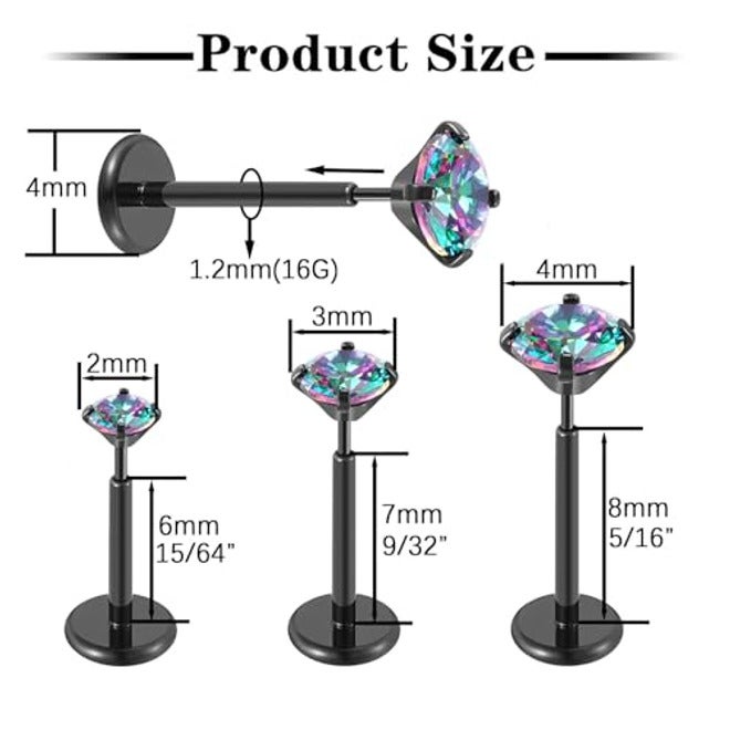 Gotumo - Aretes con parte trasera plana de 20G, titanio G23 sin rosca, para tragus, labret, cartílago, labio, medusa, conch, piercing corporal, joyería hipoalergénica para mujeres y hombres - Image 3
