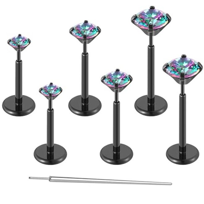 Gotumo - Aretes con parte trasera plana de 20G, titanio G23 sin rosca, para tragus, labret, cartílago, labio, medusa, conch, piercing corporal, joyería hipoalergénica para mujeres y hombres - Image 2
