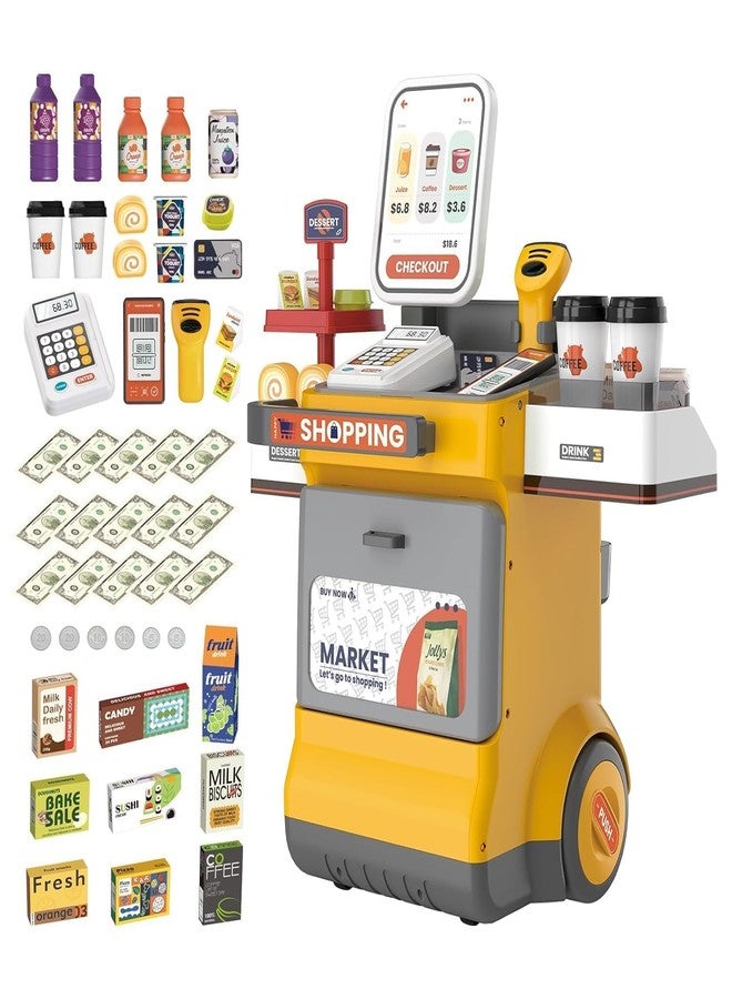 KERBRO 48PCS Kids Cash Register Playset – Pretend Supermarket Toy with Scanner, Play Food & Grocery Items for Boys & Girls Age 3+ - Image 1