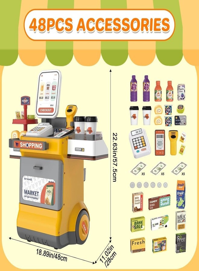 KERBRO 48PCS Kids Cash Register Playset – Pretend Supermarket Toy with Scanner, Play Food & Grocery Items for Boys & Girls Age 3+ - Image 5
