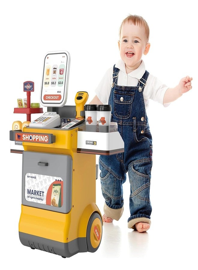 KERBRO 48PCS Kids Cash Register Playset – Pretend Supermarket Toy with Scanner, Play Food & Grocery Items for Boys & Girls Age 3+ - Image 4