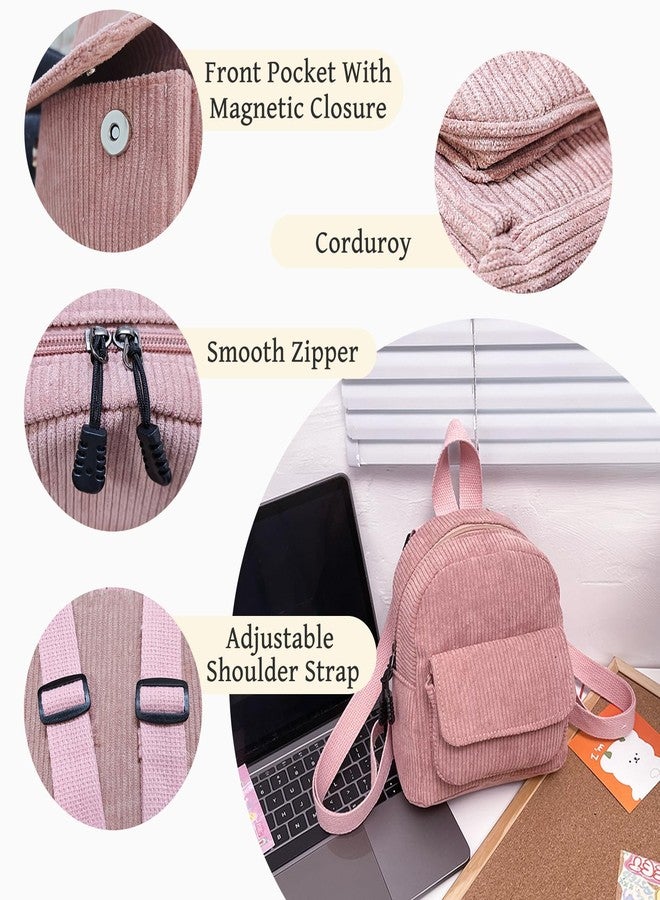 WisePoint Small Backpack Purse, Corduroy Mini BackpackPurse for Women, Fashion Small Backpacks Women Backpack Purse (rose) - Image 3