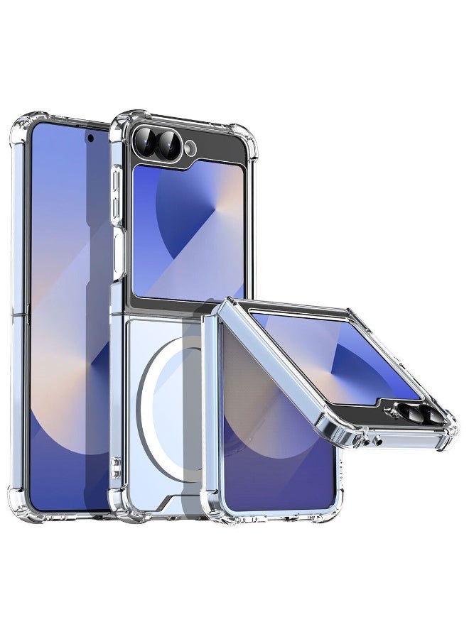 مجسيف جراب مغناطيسي متوافق مع سامسونج جالاكسي زد فليب 7 جراب خلفي شفاف غير قابل للانزلاق من البولي كربونات الصلب ممتص للصدمات  شفاف - Image 1