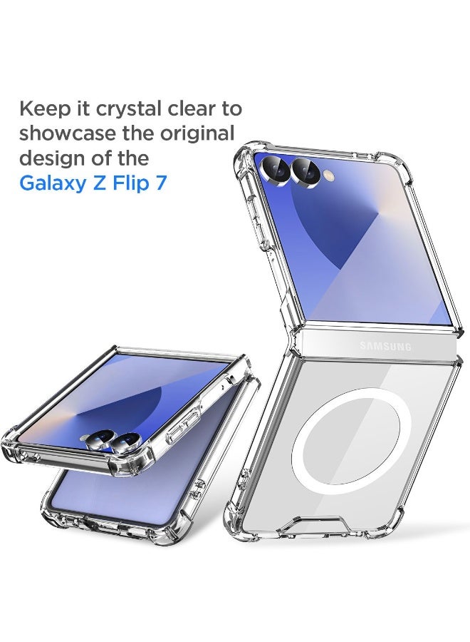 مجسيف جراب مغناطيسي متوافق مع سامسونج جالاكسي زد فليب 7 جراب خلفي شفاف غير قابل للانزلاق من البولي كربونات الصلب ممتص للصدمات  شفاف - Image 2