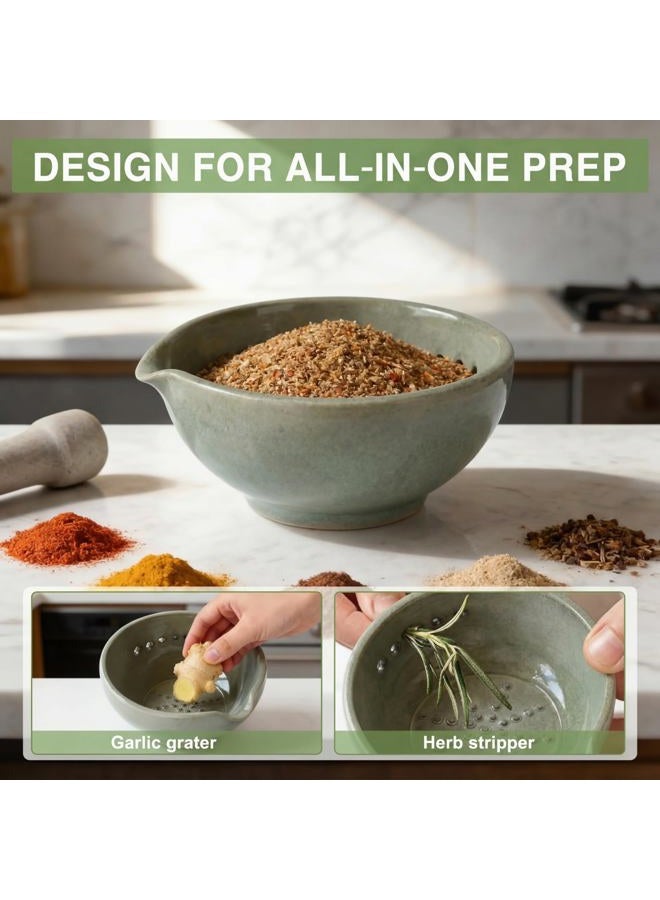FoldTier Herb Stripper Bowl with Grater - Resin Herb Stripper Tool with 5 Hole Sizes – Efficient Peeling Kitchen Tools Supplies for Salads & Cooking Peeling off the Leafy Assembly - Image 3