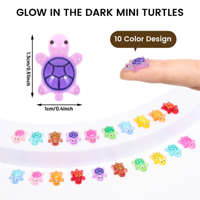 Yonseng 200pcs Mini Resin Turtles Luminous Tiny Turtle for Crafts Dollhouse Miniatures Mini Resin Things Animals for Fairy Garden Micro Landscaping Decoration Home Decor, 10 Colors(0.4 * 0.5inch) - Image 2