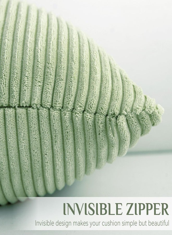 Softalker Throw Pillow Covers 18x18, Set of 2 Decorative Soft Corduroy Striped Boho Pillow Covers, Modern Home Cushion Pillow Cases for Spring,Farmhouse Decor, Couch Sofa Bed & Living Room, Sage Green - Image 3
