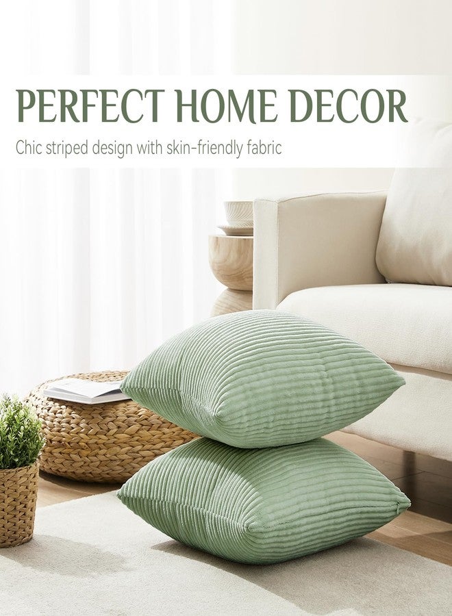 Softalker Throw Pillow Covers 18x18, Set of 2 Decorative Soft Corduroy Striped Boho Pillow Covers, Modern Home Cushion Pillow Cases for Spring,Farmhouse Decor, Couch Sofa Bed & Living Room, Sage Green - Image 4