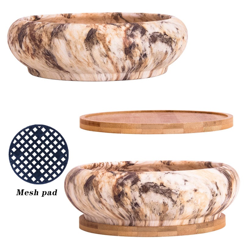 Artketty Succulent Pots - 7.3 Inch Ceramic Bonsai Pots With Trays Set Of 2  Large Succulent Plant Pots With Drainage Shallow Planters For Indoor Plants Marble Cactus Flower Plant Container Bowl - Image 4