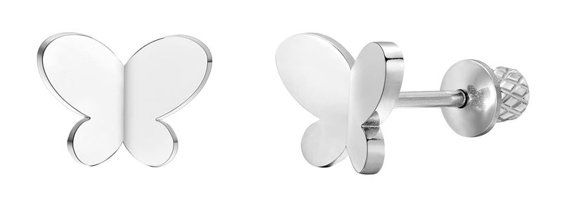 Regetta Jewelry أقراط للفتيات، أقراط فراشة مطلية بالذهب عيار 18 قيراط، أقراط مضادة للحساسية للفتيات، أقراط ذات دبابيس أمان لولبية، أقراط من الفولاذ المقاوم للصدأ للأذان الحساسة للأطفال، الصغار، الفتيات الصغيرات، المراهقات - Image 1