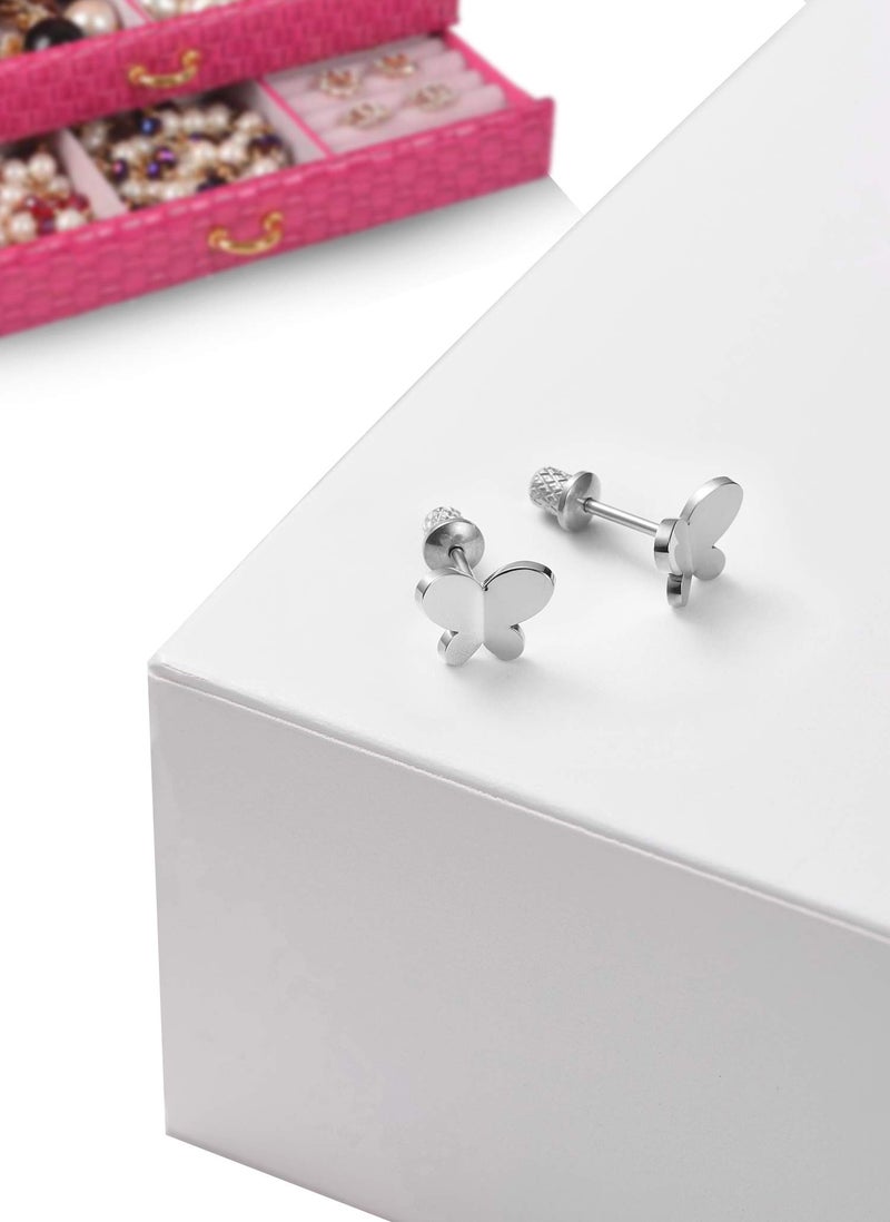 Regetta Jewelry أقراط للفتيات، أقراط فراشة مطلية بالذهب عيار 18 قيراط، أقراط مضادة للحساسية للفتيات، أقراط ذات دبابيس أمان لولبية، أقراط من الفولاذ المقاوم للصدأ للأذان الحساسة للأطفال، الصغار، الفتيات الصغيرات، المراهقات - Image 3