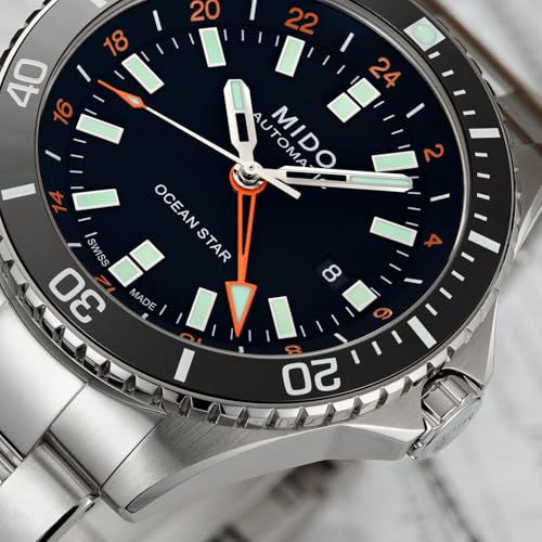 MIDO Ocean Star GMT - Swiss Automatic Watch for Men - 44mm Stainless Steel Case with Black Ceramic Rotating Bezel - Black Dial - Stainless Steel Bracelet - M0266291105101 - Image 5