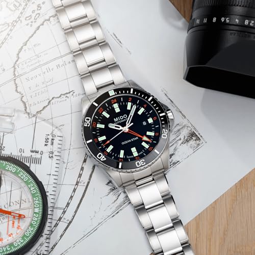 MIDO Ocean Star GMT - Swiss Automatic Watch for Men - 44mm Stainless Steel Case with Black Ceramic Rotating Bezel - Black Dial - Stainless Steel Bracelet - M0266291105101 - Image 4