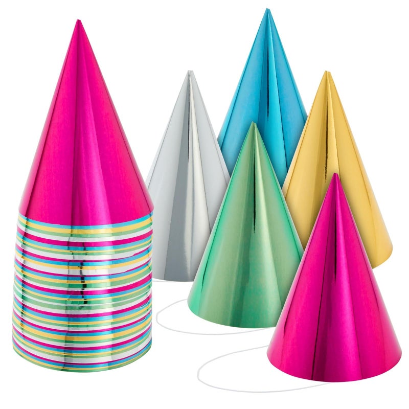BLUE PANDA Party Hats - 50 Pack, Metallic Blue/Green/Gold/Silver/Hot Pink, Cone - Bulk Set for Kids & Adults - Image 1