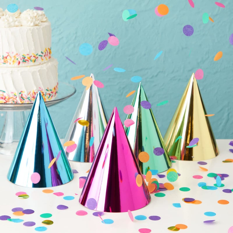 BLUE PANDA Party Hats - 50 Pack, Metallic Blue/Green/Gold/Silver/Hot Pink, Cone - Bulk Set for Kids & Adults - Image 2