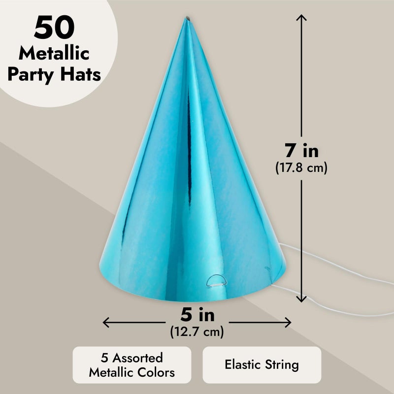 BLUE PANDA Party Hats - 50 Pack, Metallic Blue/Green/Gold/Silver/Hot Pink, Cone - Bulk Set for Kids & Adults - Image 4