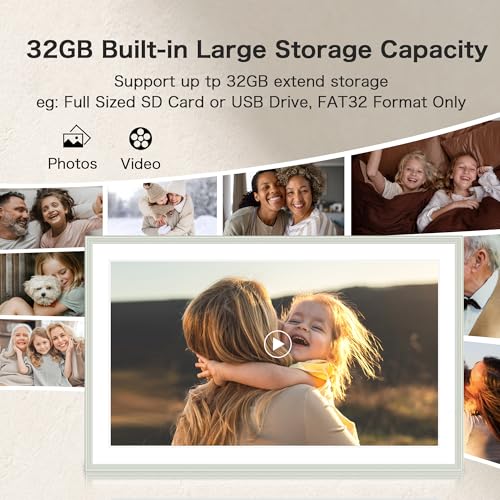 Pastigio Digital Picture Frame, 15.6 Inch Frameo Digital Frame WiFi, 1920*1080 IPS FHD Touchscreen, 32GB, Tabletop&Wall-Mounted, Share Picture Video, Electronic Photo Frame Slideshow, Gifts for Mom, White Clay - Image 4