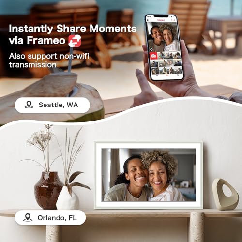 Pastigio Digital Picture Frame, 15.6 Inch Frameo Digital Frame WiFi, 1920*1080 IPS FHD Touchscreen, 32GB, Tabletop&Wall-Mounted, Share Picture Video, Electronic Photo Frame Slideshow, Gifts for Mom, White Clay - Image 3