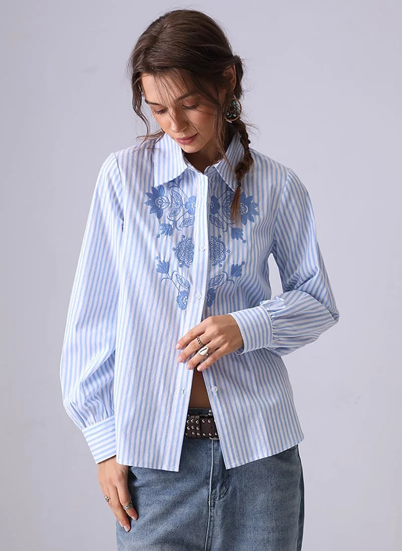 YUNIQEE Light Blue Spread Collar Regular Sleeves Regular Fit Shirt