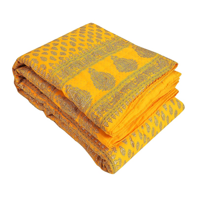 TEEJA Jaipuri Razai Organic Pure Cotton Sanganeri Print Ac Quilt for All Season Soft Light Weight Rajasthani Cotton Quilt Double Bed Yellow - Image 2