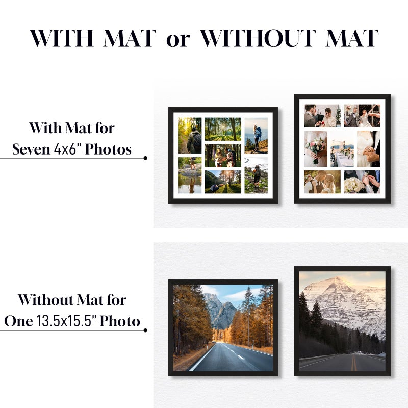 Lacopgr 4x6 Picture Frame Collage 7 Openings, 13.5"x15.5" Multi Photo Collage Frame 4"x6" Gallery Wall Decor Wooden, Black Frame with White Mat, Wood - Image 4