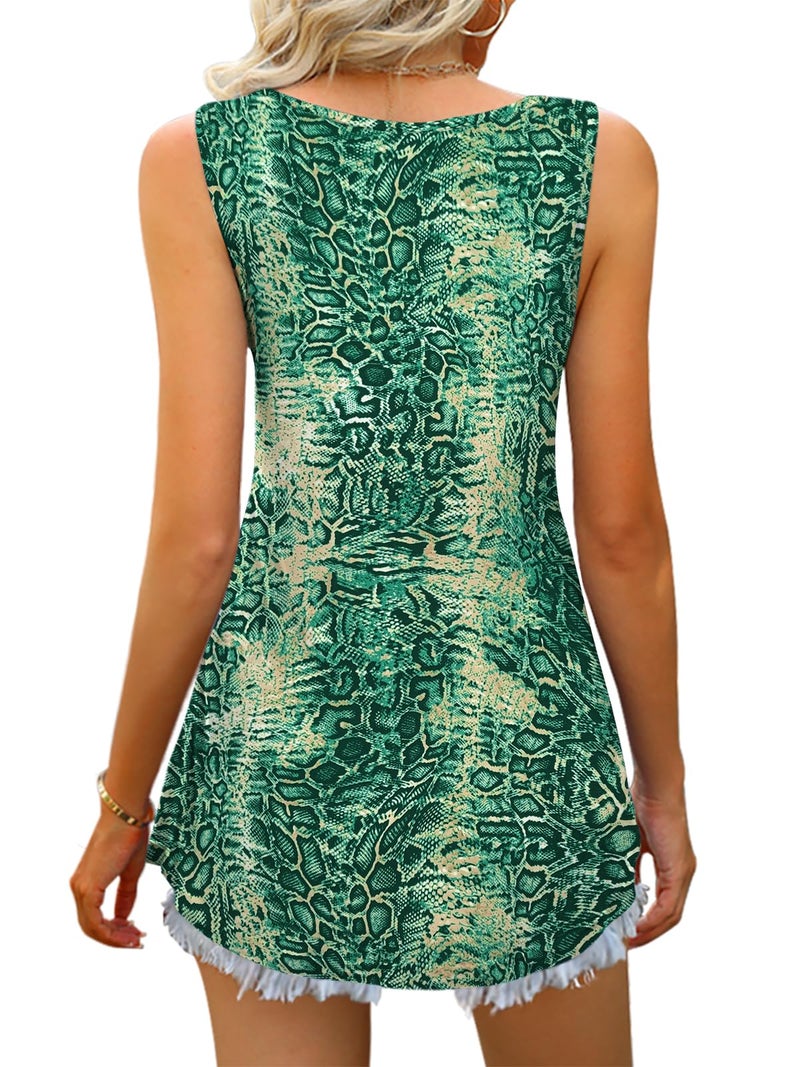 Tencede 2026 Summer Tank Tops for Women Sleeveless V Neck Babydoll Loose Flowy Floral Print Blouse Green Yellow Snake Skin Large - Image 3