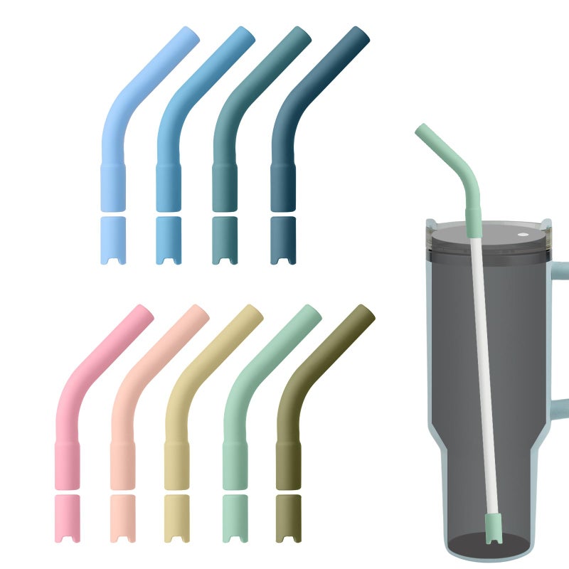 9 Straw Tips And 9 Pedestals Elbow Silicone Straw Tips For Metal Straws Colorful Silicone Extender Tip for 8mm Straw Reusable Rubber Straw Sleeve for Stanley Cup Accessories