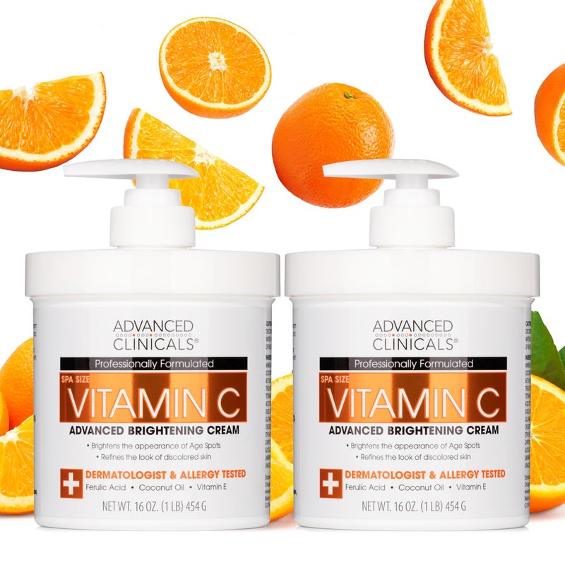 Advanced Clinicals Vitamin C Cream Visibly Brightening Body Lotion | Vitamin C Moisturizer Skin Care Body Cream For Women & Men Helps Visibly Improve Look Of Dark Spots & Uneven Skin Tone, 2-Pack - Image 1