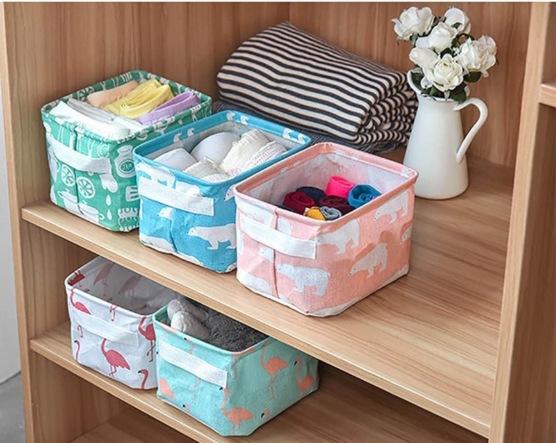AZARIA 4 PCS Small Foldable Storage Box Multipurpose Canvas Fabric clothes organisers storage box Storage Box with Handles Boxes for Wardrobe drawer storage organizer Rectangular Multi - Image 4