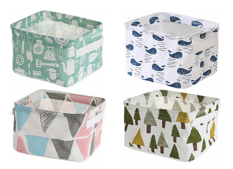 AZARIA 4 PCS Small Foldable Storage Box Multipurpose Canvas Fabric clothes organisers storage box Storage Box with Handles Boxes for Wardrobe drawer storage organizer Rectangular Multi - Image 1