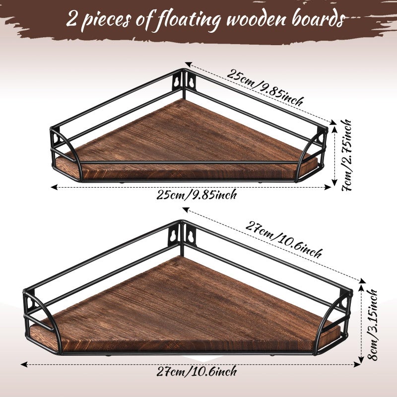 Photect Corner Shelf Wall Mount, Wooden Corner Floating Shelves Set of 2, Bathroom Corner Shelf Storage and Display Hanging Plant Shelves for Restroom Living Room Kitchen Bedroom - Image 2