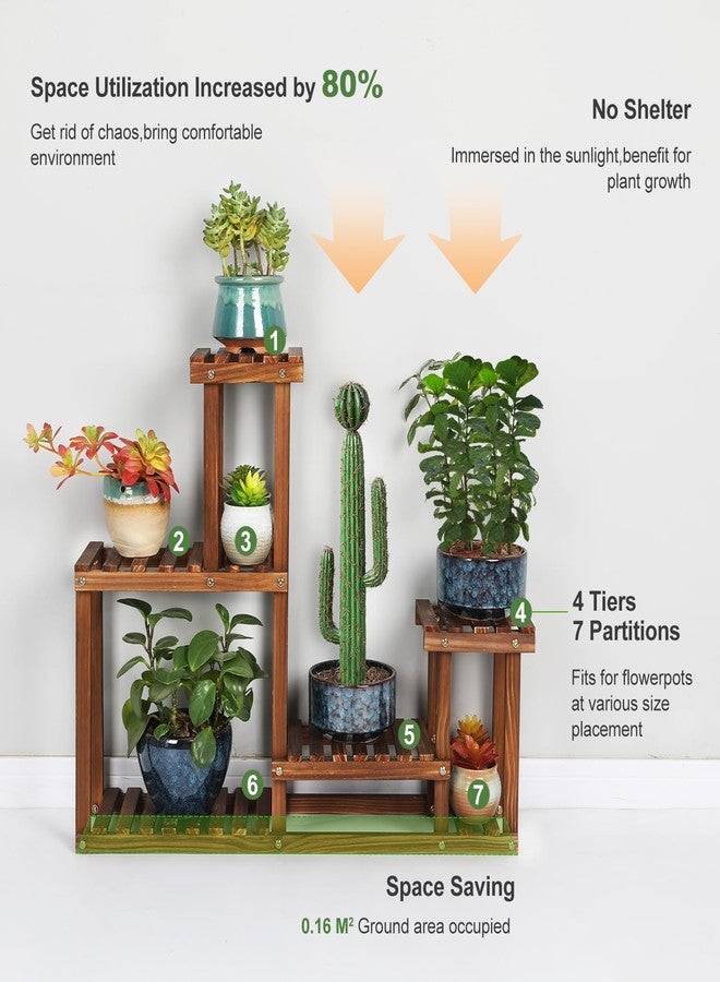 COOGOU Pine Wood Plant Stand Indoor Outdoor Multi Layer Flower Shelf Rack Higher and Lower Plant Holder in Garden Balcony Patio Living Room (4 Tiers ) - Image 3