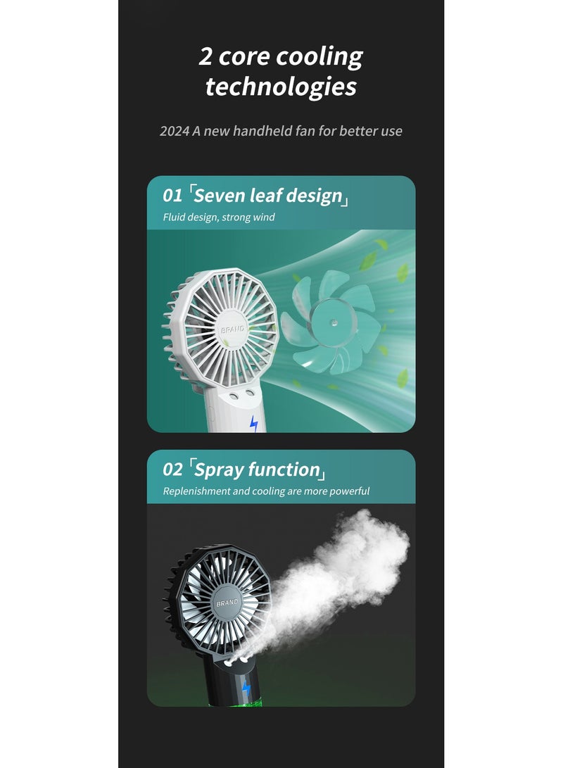 إيفرين مروحة يدوية رش مزدوجة الفتحة، ترطيب وتزويد بالماء على المكتب، مروحة صغيرة (أبيض) - Image 4