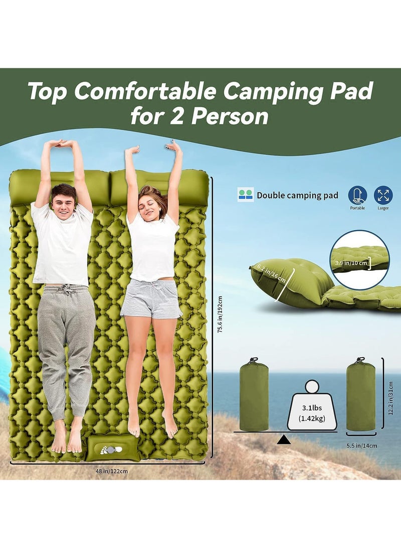 AROAQ Sleeping Pad for Camping,Camping Air Mattress with Pillow for 2 Person,Waterproof Double Self Inflating Sleeping Bed,Ultralight Portable Roll-Up Double Sleeping Pad for Car Camping - Image 2