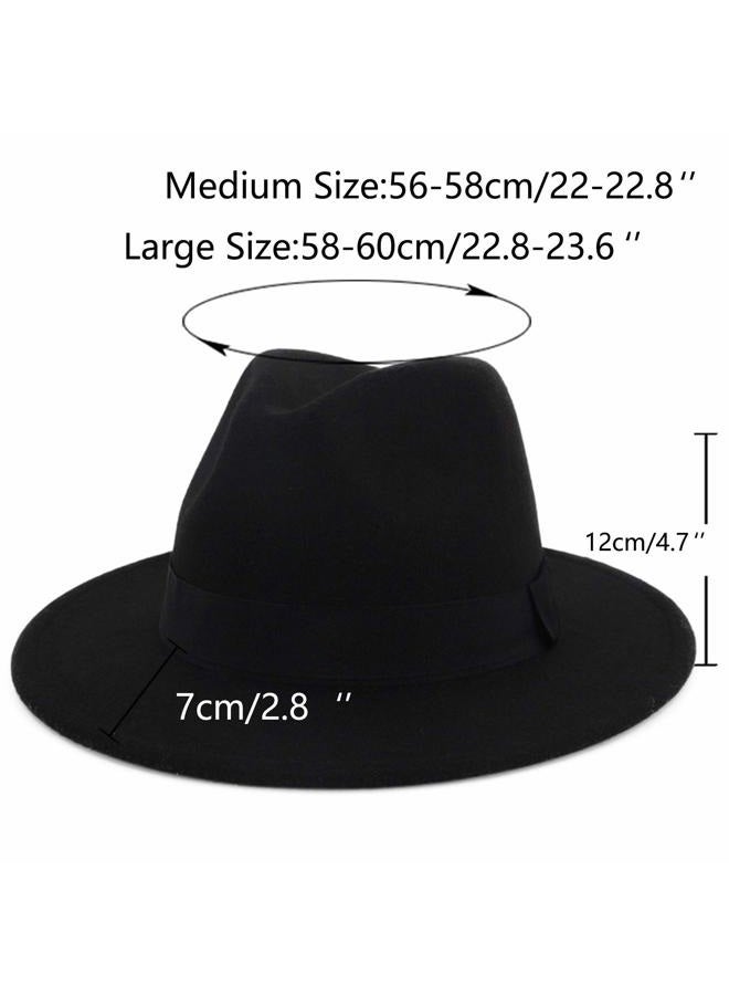 EXTREE Men & Women Wide Brim Wool Felt Fedora Hat with Belt Buckle Unisex Floppy Panama Hat Cowboy Cap Sunhat, Black-red, Medium-Large - Image 3
