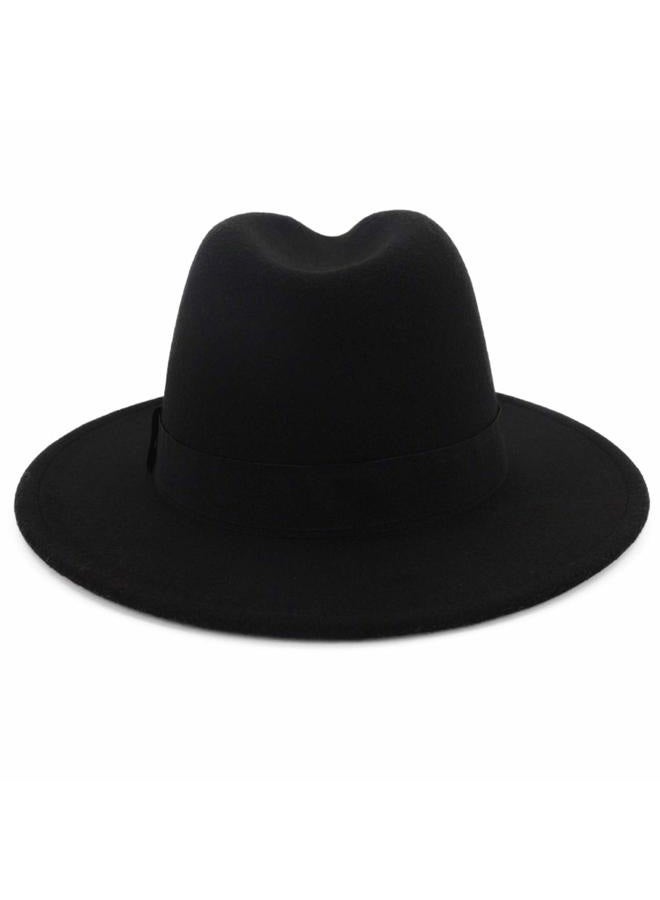 EXTREE Men & Women Wide Brim Wool Felt Fedora Hat with Belt Buckle Unisex Floppy Panama Hat Cowboy Cap Sunhat, Black-red, Medium-Large - Image 2