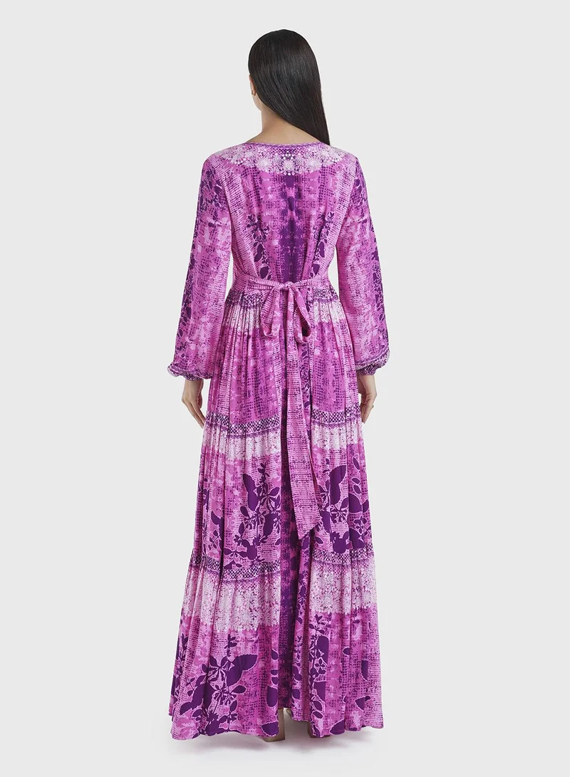 KASHKHA  Animal and Floral Print Side Tiered Jalabiya (VDK309) for Women | Best Price UAE