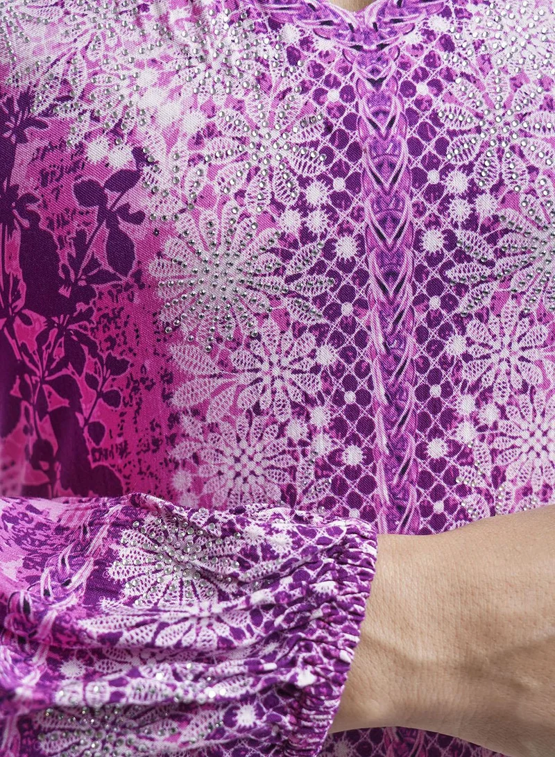 KASHKHA  Animal and Floral Print Side Tiered Jalabiya (VDK309) for Women | Best Price UAE