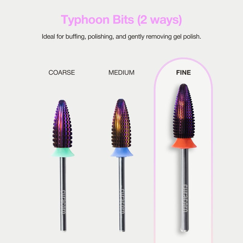 Curacoro Nail Drill Bits 3/32'' - Typhoon Bits, 2 Way, Carbide Bit (Fine) for Gently Removal of Gel Polish, Buffing to Smooth & Shiny Nails, Precise & Easy Control, Nail Art Salon & Home - Image 3