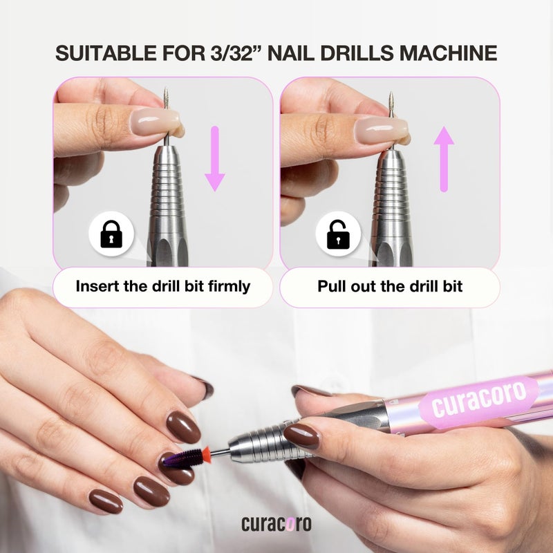 Curacoro Nail Drill Bits 3/32'' - Typhoon Bits, 2 Way, Carbide Bit (Fine) for Gently Removal of Gel Polish, Buffing to Smooth & Shiny Nails, Precise & Easy Control, Nail Art Salon & Home - Image 5