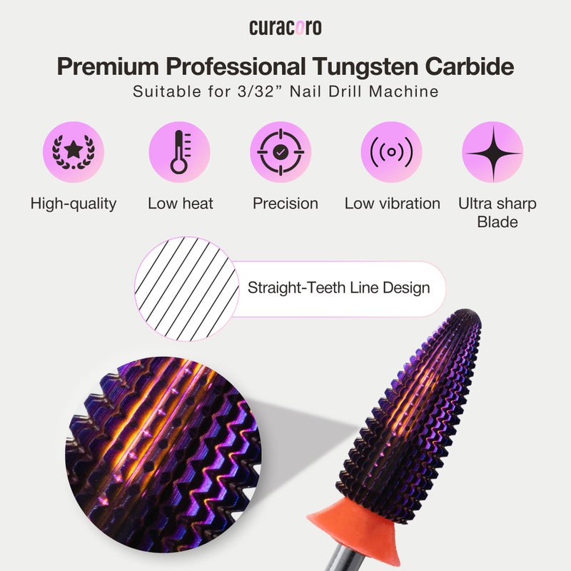 Curacoro Nail Drill Bits 3/32'' - Typhoon Bits, 2 Way, Carbide Bit (Fine) for Gently Removal of Gel Polish, Buffing to Smooth & Shiny Nails, Precise & Easy Control, Nail Art Salon & Home - Image 2