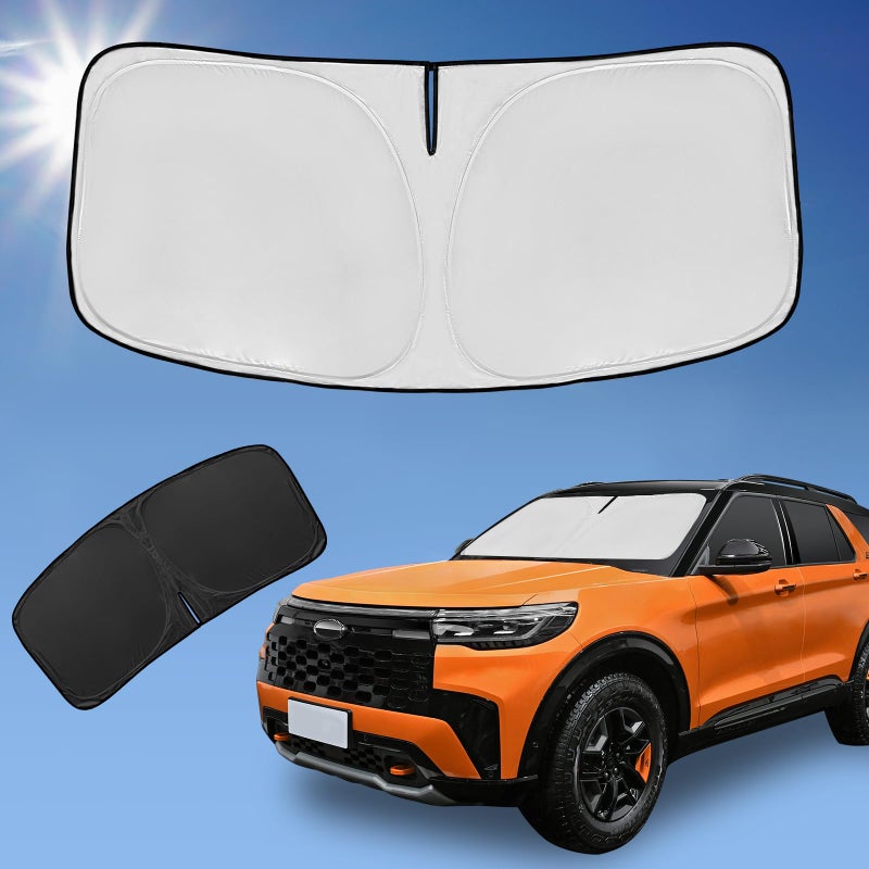 for Ford Explorer 20202024 2025 Sun Shade Sunshade Windshield Cover 4Layer Front Window Shade Custom Fit Explorer SUV ST XLT Limited Platinum Sun Visor 240T Shade Blocks UV Rays Car Accessories