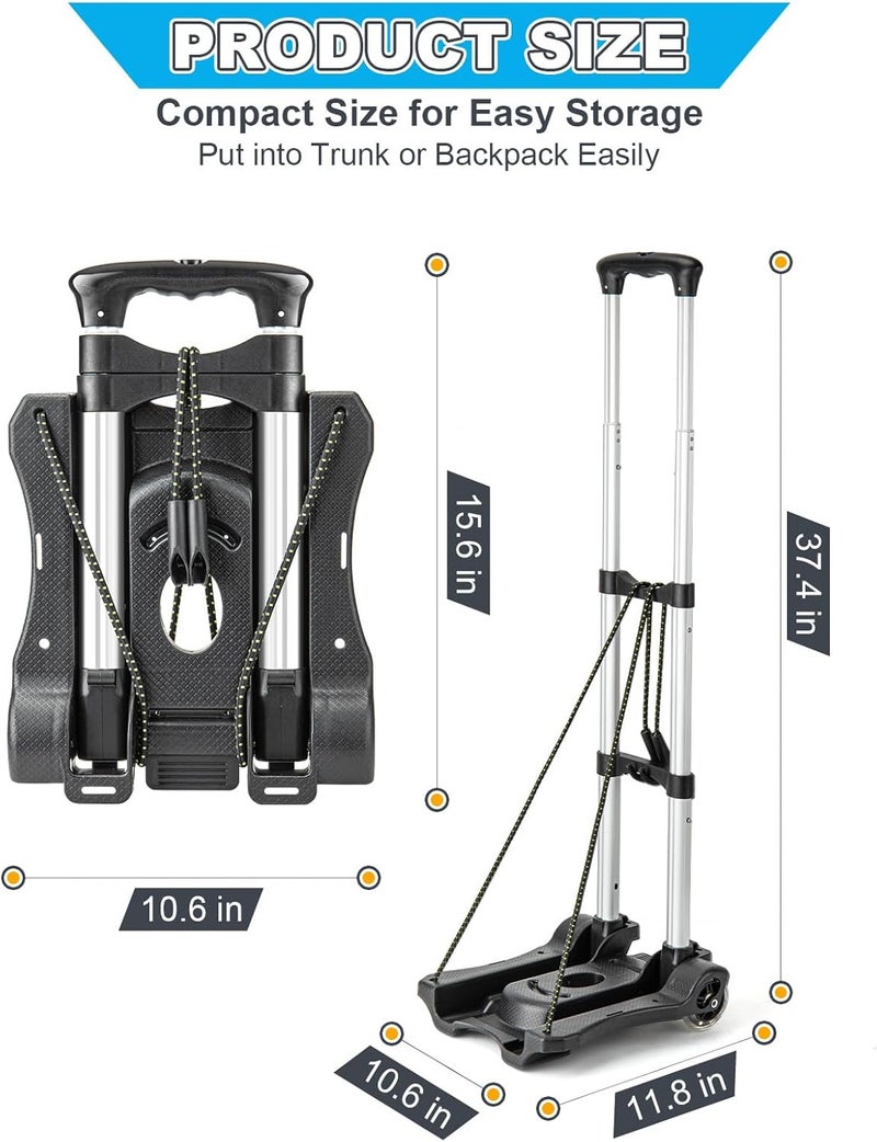 Vsaikeo Small Folding Hand Truck Dolly with 2 Wheels, Lightweight Aluminum Foldable Luggage Cart, Collapsible Cart Portable Dolly for Airport Travel Moving Use - Image 2