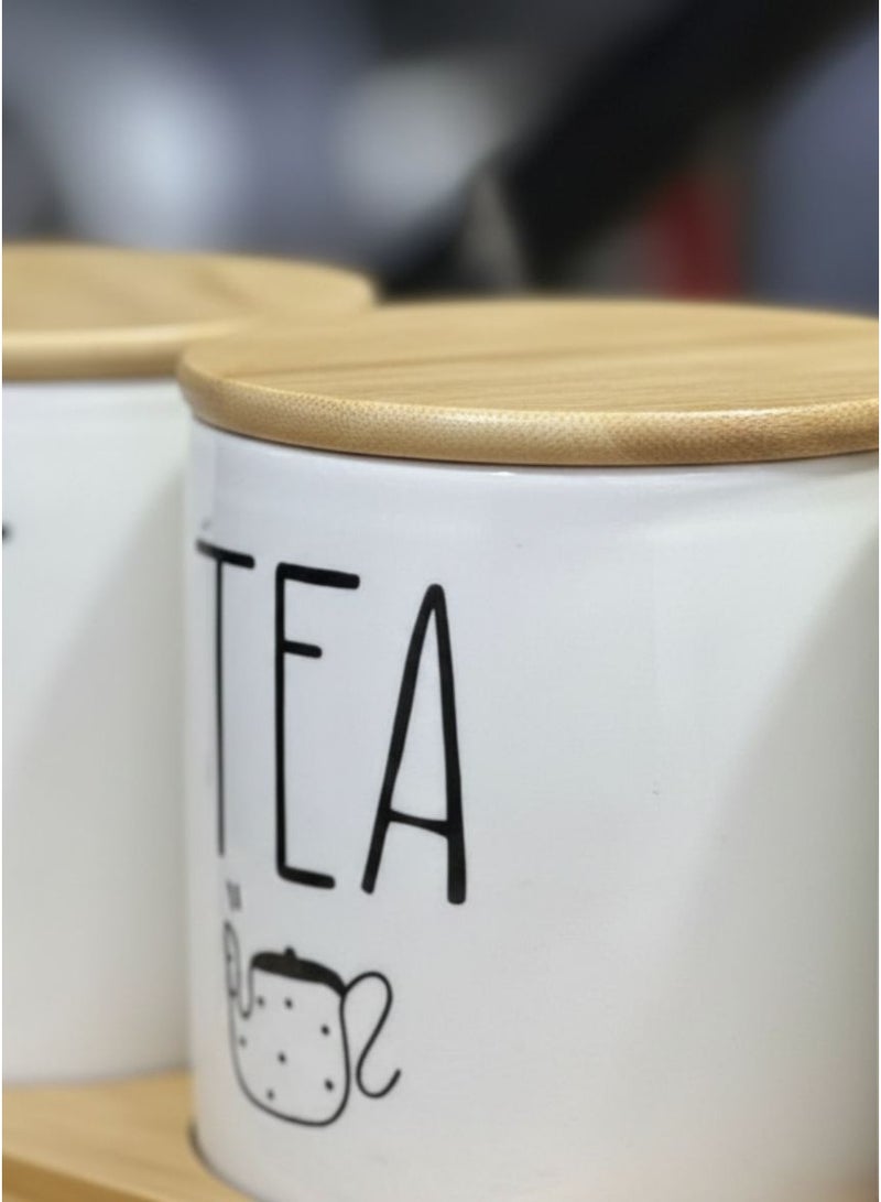 CASA HOME CasaHome Porcelain Coffee Tea Sugar Canister Set with Bamboo Lids & Tray – Classic White & Natural Bamboo, Elegant Countertop Storage - Image 4