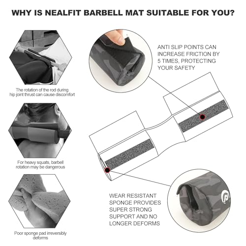 NEALFIT Barbell Squat Pad with Thick Nylon Padding, Hip Thrust Pad for Squats, Lunges, Neck Shoulder Squat Pad for Olympic or Standard Bars (Camo) - Image 5