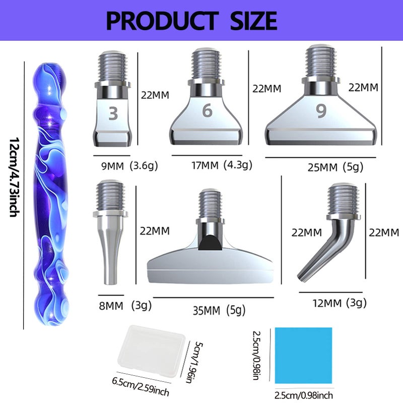 LIBIFUN 14pcs Metal Screw Thread Tips Diamond Painting Pen Kits, a Diamond Art Pen, 6pcs Tips, 6 Glue Clays, 5D Diamond Painting Accessories Tools for DIY Craft, Comfort Grip and Faster Drilling Blue - Image 2