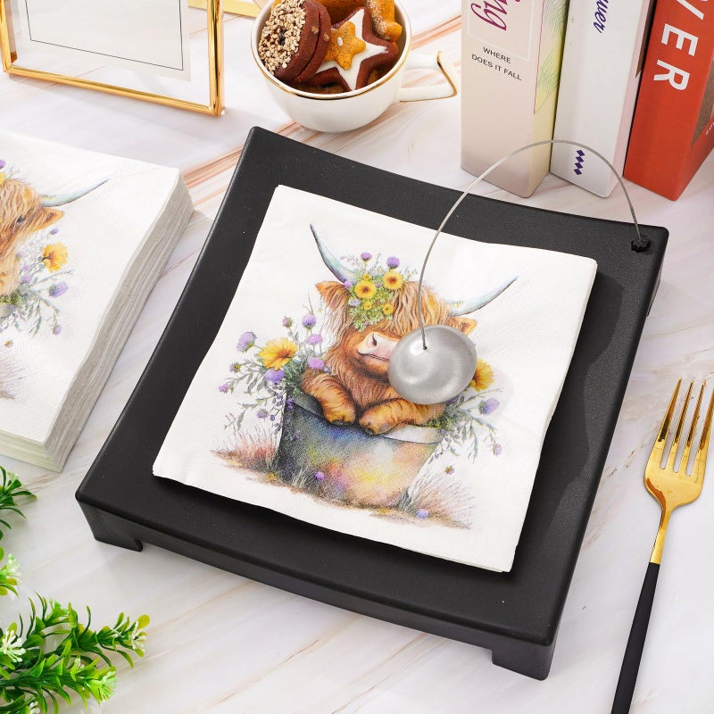 80Pcs Cute Highland Cow Paper Napkins Rustic Farmhouse Disposable Luncheon Napkins Cute Cow Dessert Dinner Hand Napkin for Home Kitchen Party Supplies, 6.5 x 6.5 Inch - Image 3