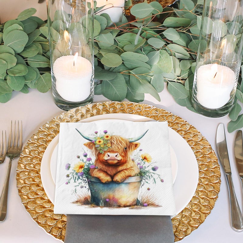 80Pcs Cute Highland Cow Paper Napkins Rustic Farmhouse Disposable Luncheon Napkins Cute Cow Dessert Dinner Hand Napkin for Home Kitchen Party Supplies, 6.5 x 6.5 Inch - Image 5